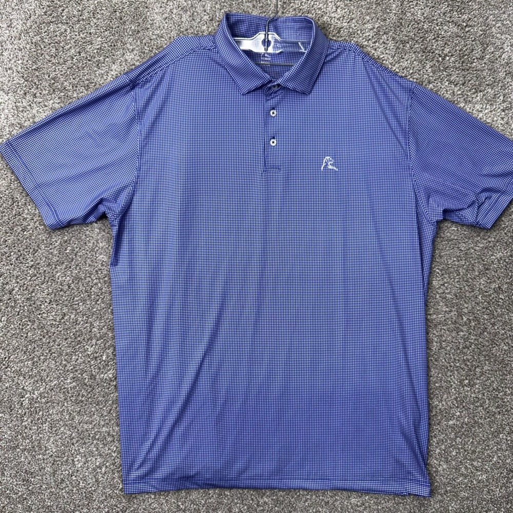 Rhoback Polo Mens XXL Performance Houndstooth Blue White EUC
